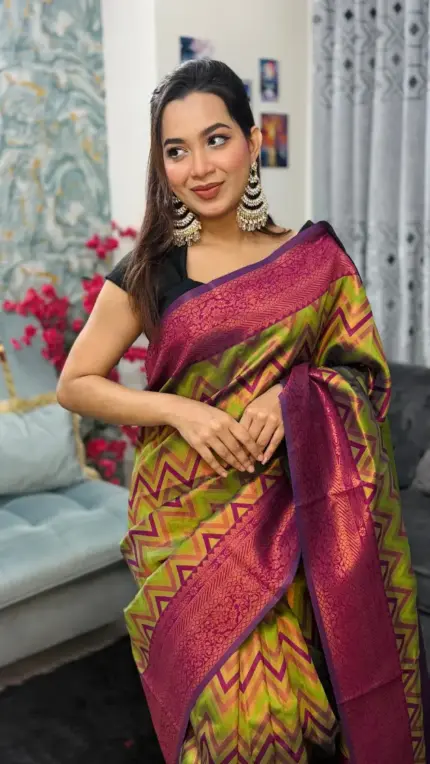 Kanchipuram Saree Chevron Zigzag Pattern IKC-001