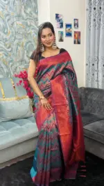 Kanchipuram Saree Chevron Zigzag Pattern IKC-007 - Image 5