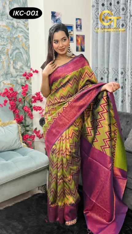Kanchipuram Saree Chevron Zigzag Pattern IKC-001
