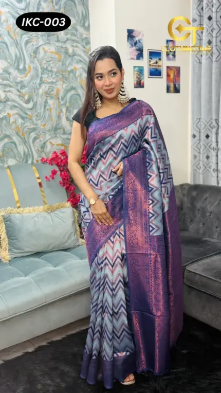 Kanchipuram Saree Chevron Zigzag Pattern IKC-003