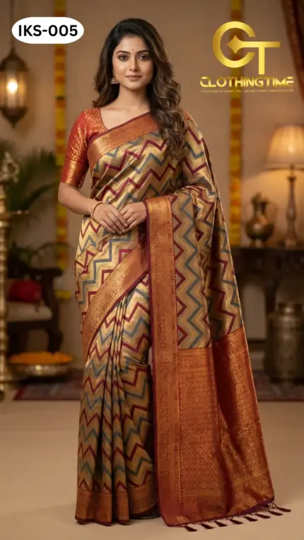 Kanchipuram Saree Zigzag Design IKS-005