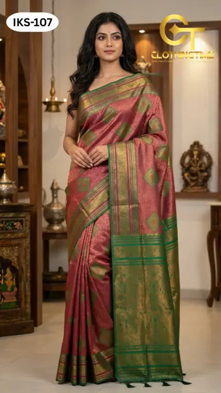 Kanchipuram Saree Diamond Buti Design IKS-107