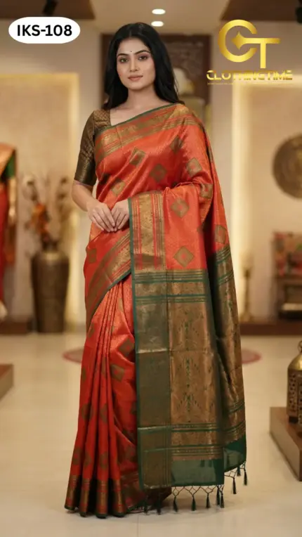 Kanchipuram Saree Diamond Buti Design IKS-108