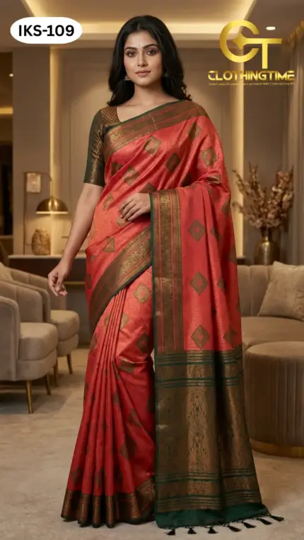 Kanchipuram Saree Diamond Buti Design IKS-109