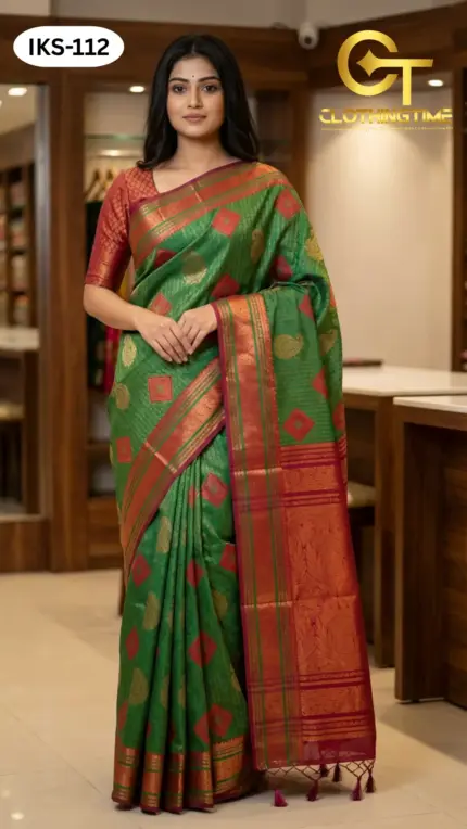 Kanchipuram Saree Diamond Buti Design IKS-112