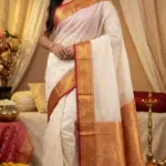 Blended Silk White Red Pear Saree SLP-001