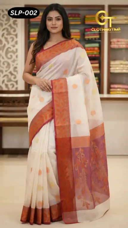 Blended Silk White Red Pear Saree SLP-002