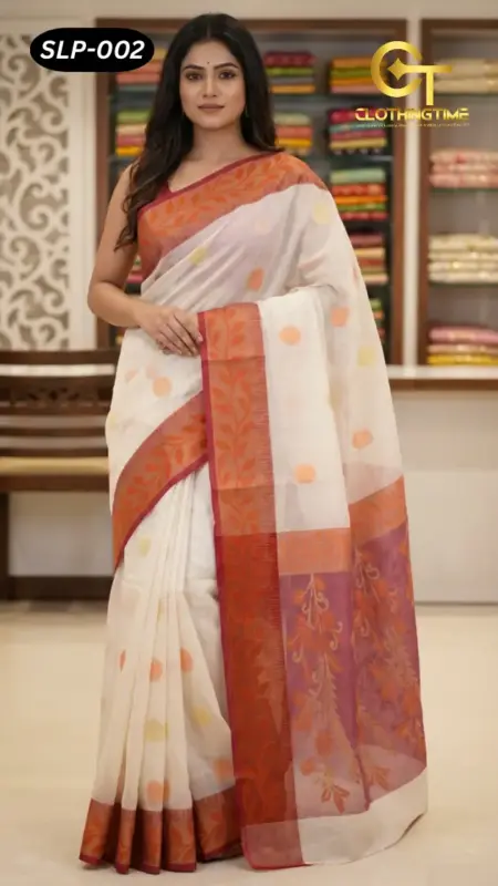 Blended Silk White Red Pear Saree SLP-002